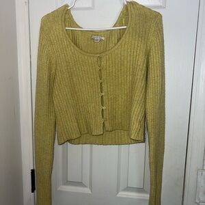 Yellow Ribbed Button-Up Cardigan